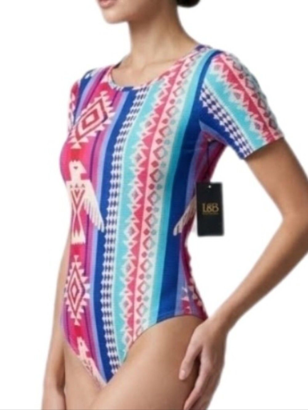 Lucky & Blessed Bodysuit Aztec Design  Ribbed Pink Size M